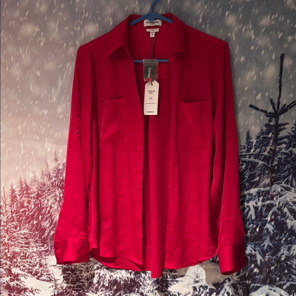Express silk Red Button-Up Blouse size small